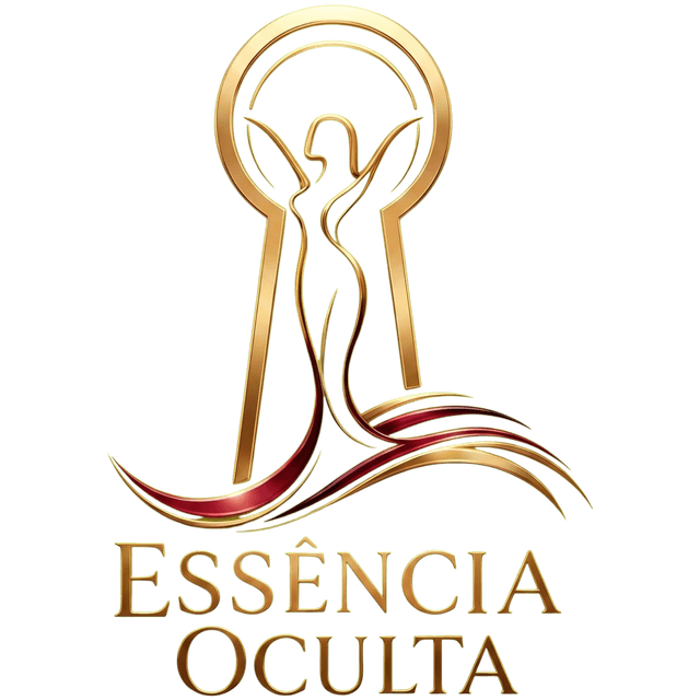 Logo Essência Oculta — fechadura dourada com silhueta feminina e onda bordô